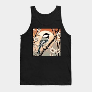 Cute Chickadee Birding in Japanese Vintage Art Tank Top